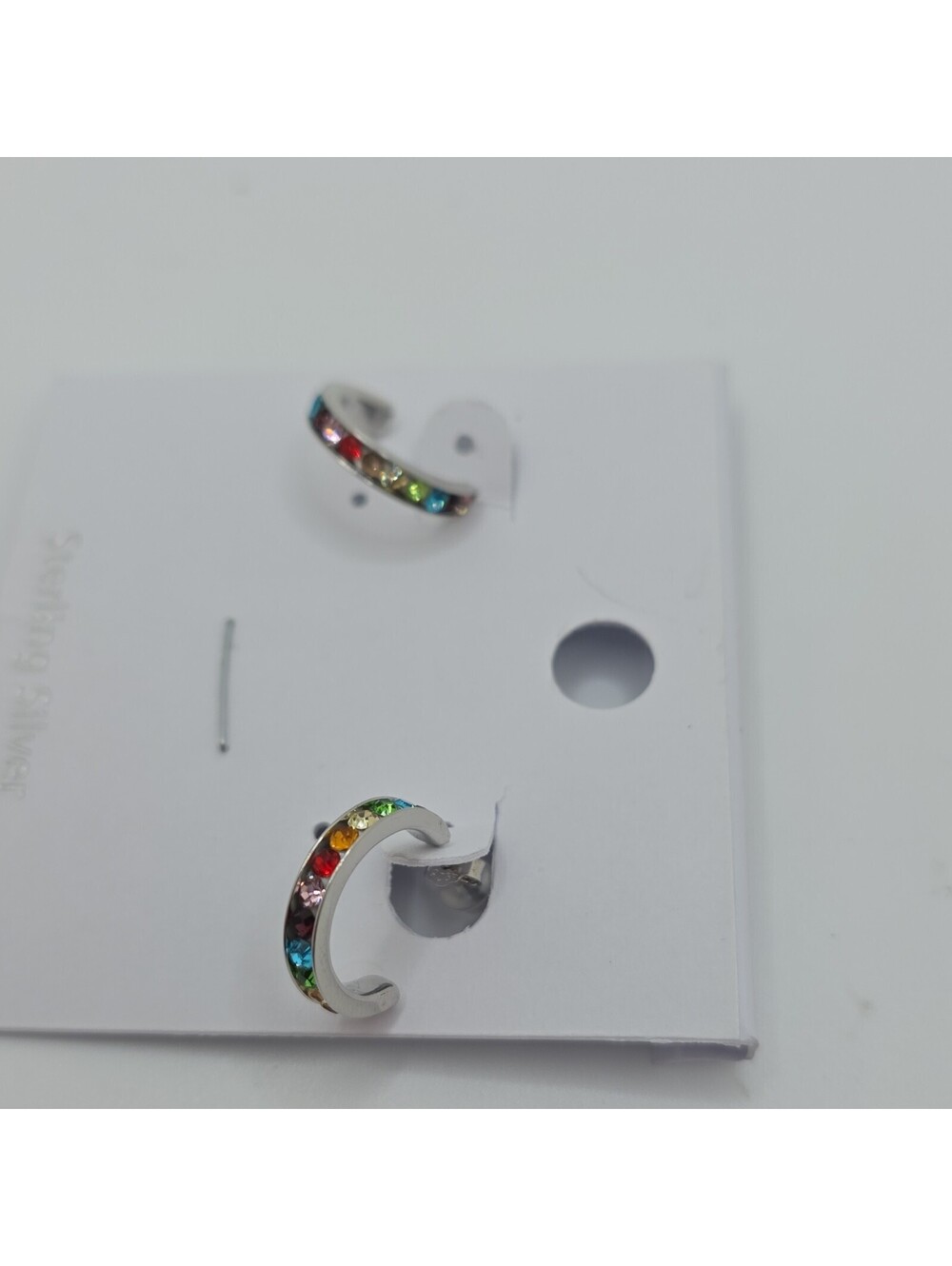 Sterling Silver Multicolor Crystal Pavé Small Hoop Earrings 0.625 in - Picture 2 of 6